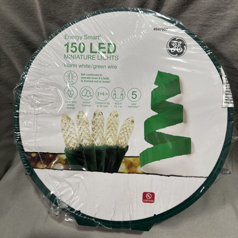 GE Energy Smart 150 LED Miniature Lights 49.6-ft Warm White/Green Wire -NIB‎